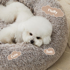 WNPETHOME calming-donut-bed closeup-faux-fur highlights soft plush texture for comfort
