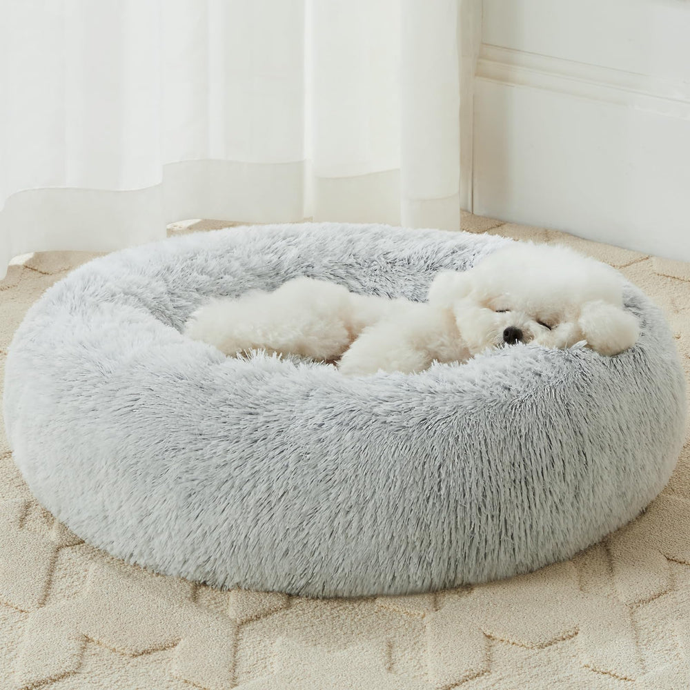 WNPETHOME calming donut bed front view shows plush warmth for resting pets.