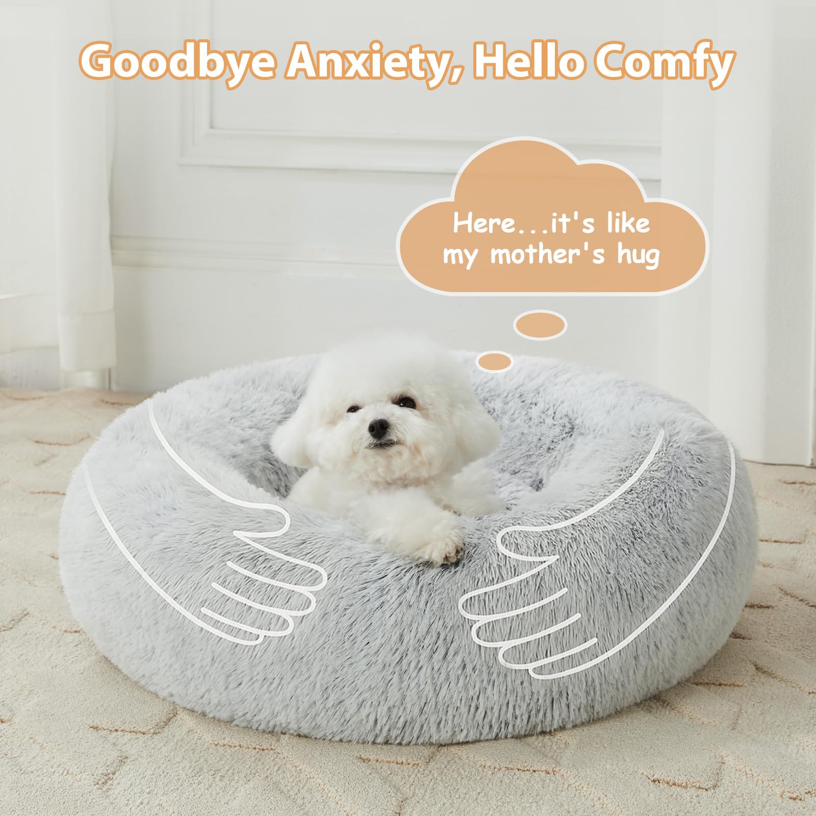 WNPETHOME calming donut bed light grey color showcases versatile styling for any room.