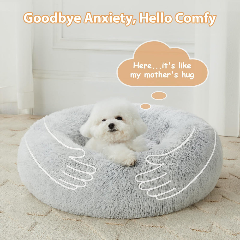 WNPETHOME calming donut bed light grey color showcases versatile styling for any room.