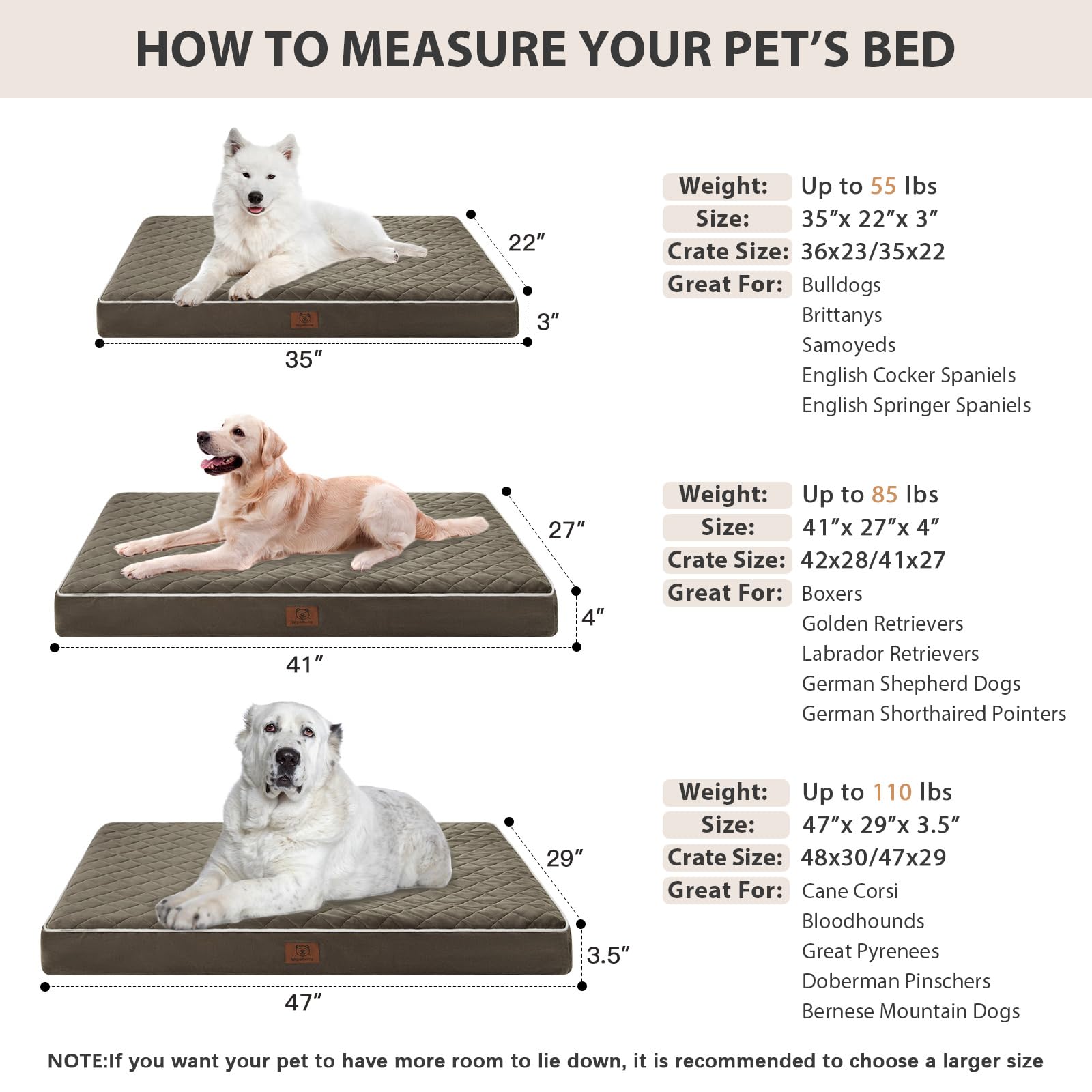 WNPETHOME 41x27x4 inch bed suits large breeds in crates.