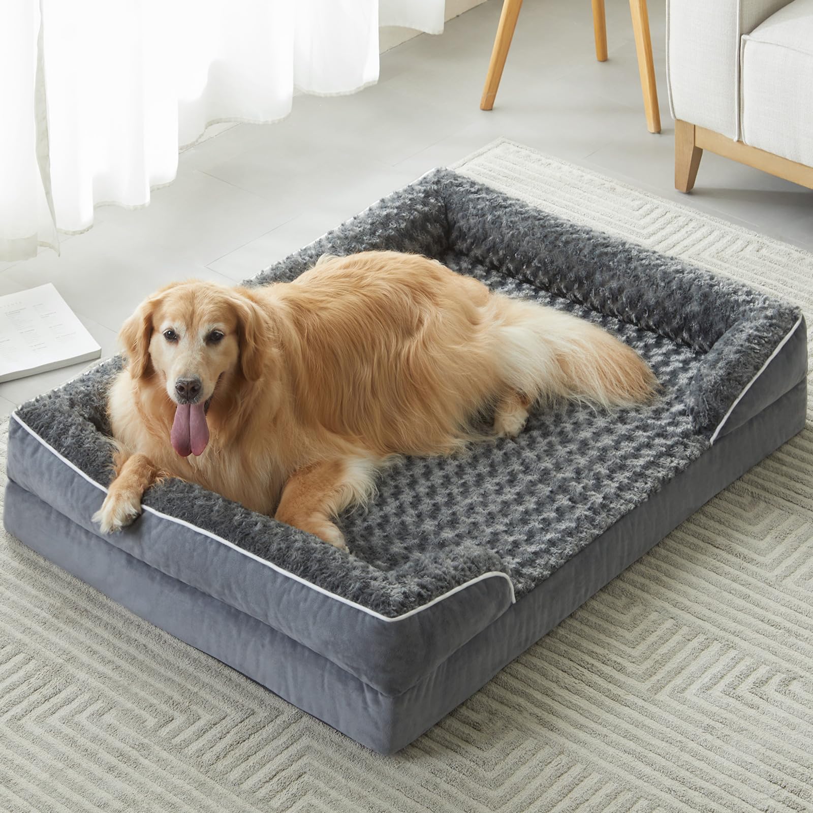 WNPETHOME dog bed large 36x27x6 side bolster for extra neck support and cozy comfort.