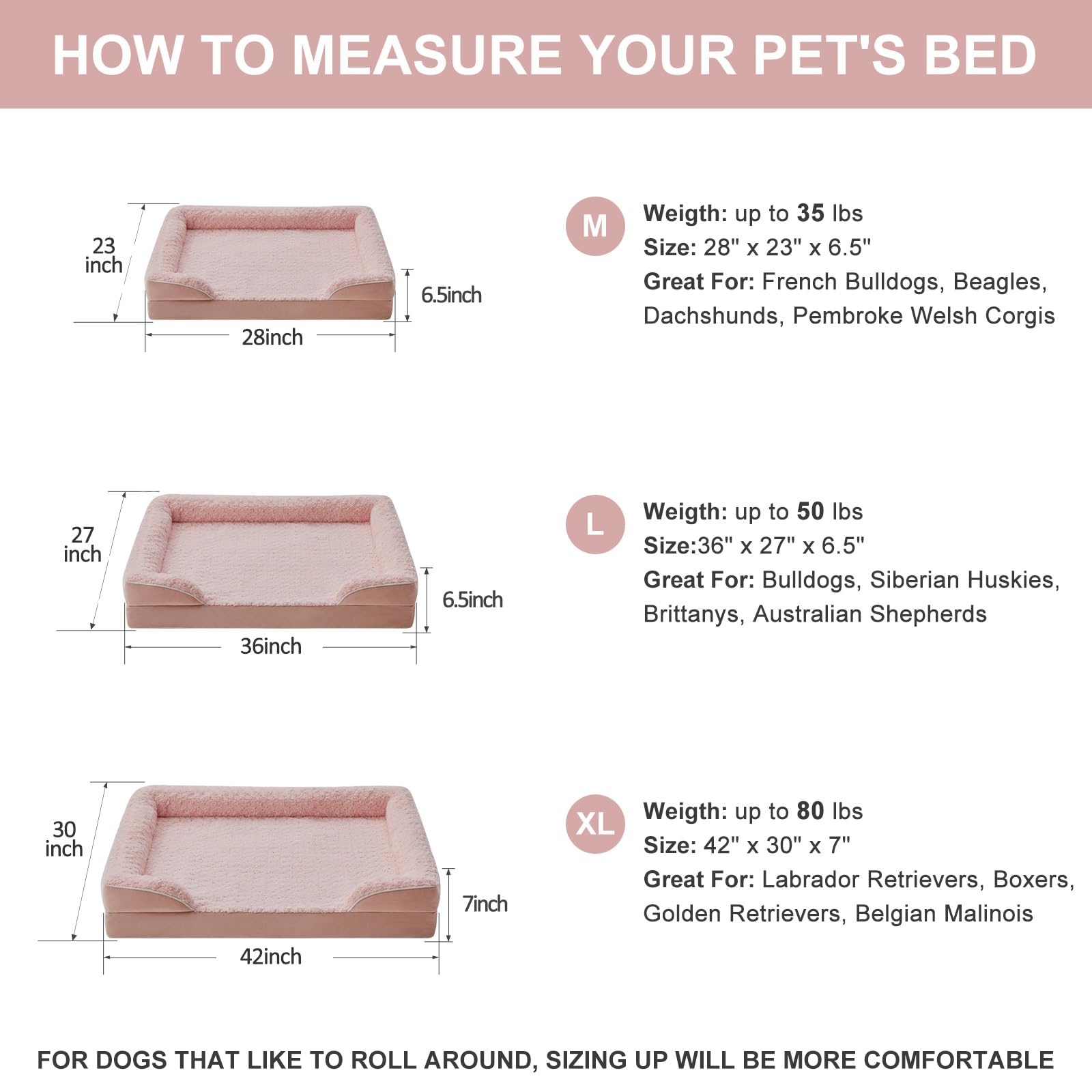 WNPETHOME dog bed-rose-plush-surface delivers soft calming touch for anxious sleepers