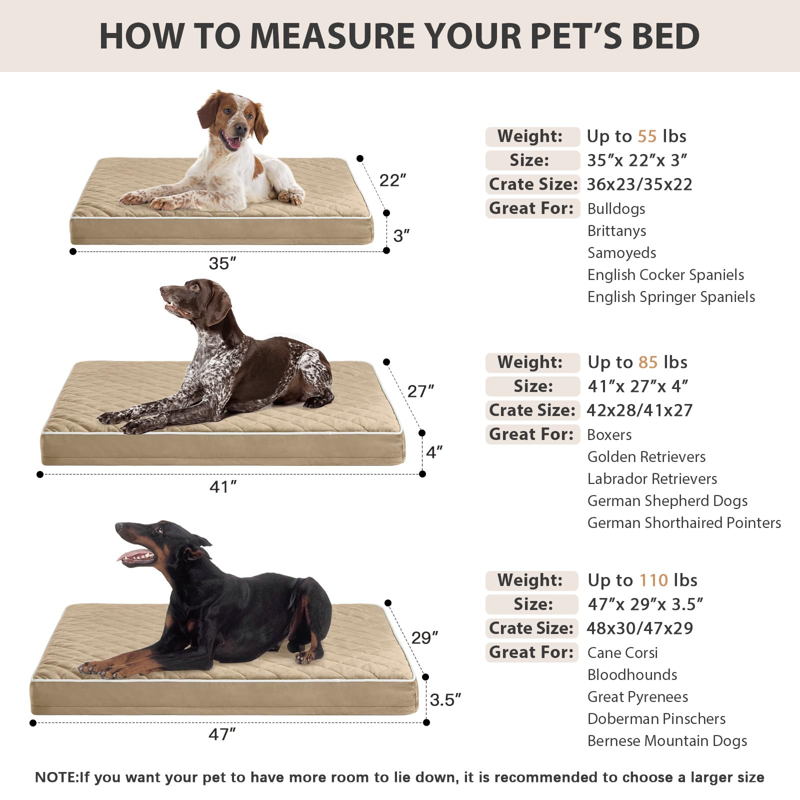 WNPETHOME extra large 47x29 inch bed suitable for dogs up to 110 pounds