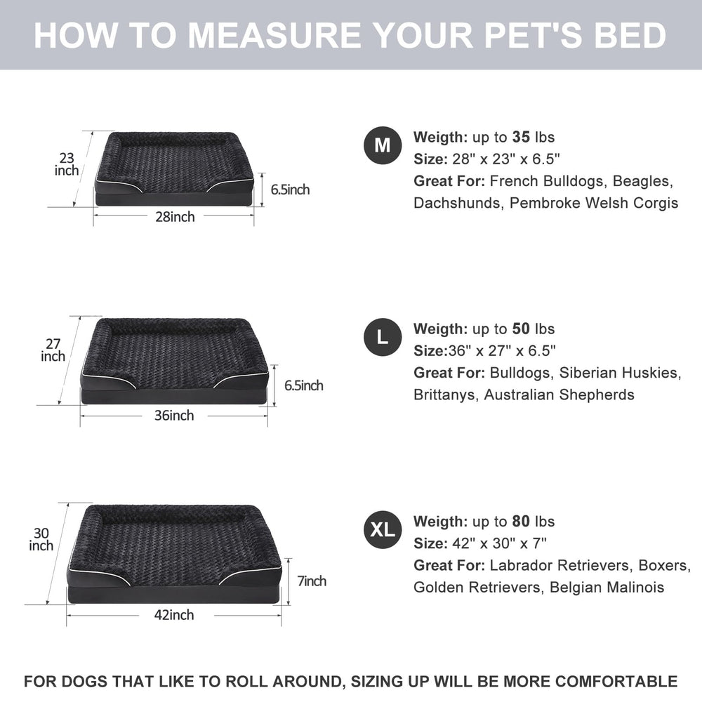 WNPETHOME bed dimensions 36x27x6.5 inches, sized for larger dogs up to 50 lbs.