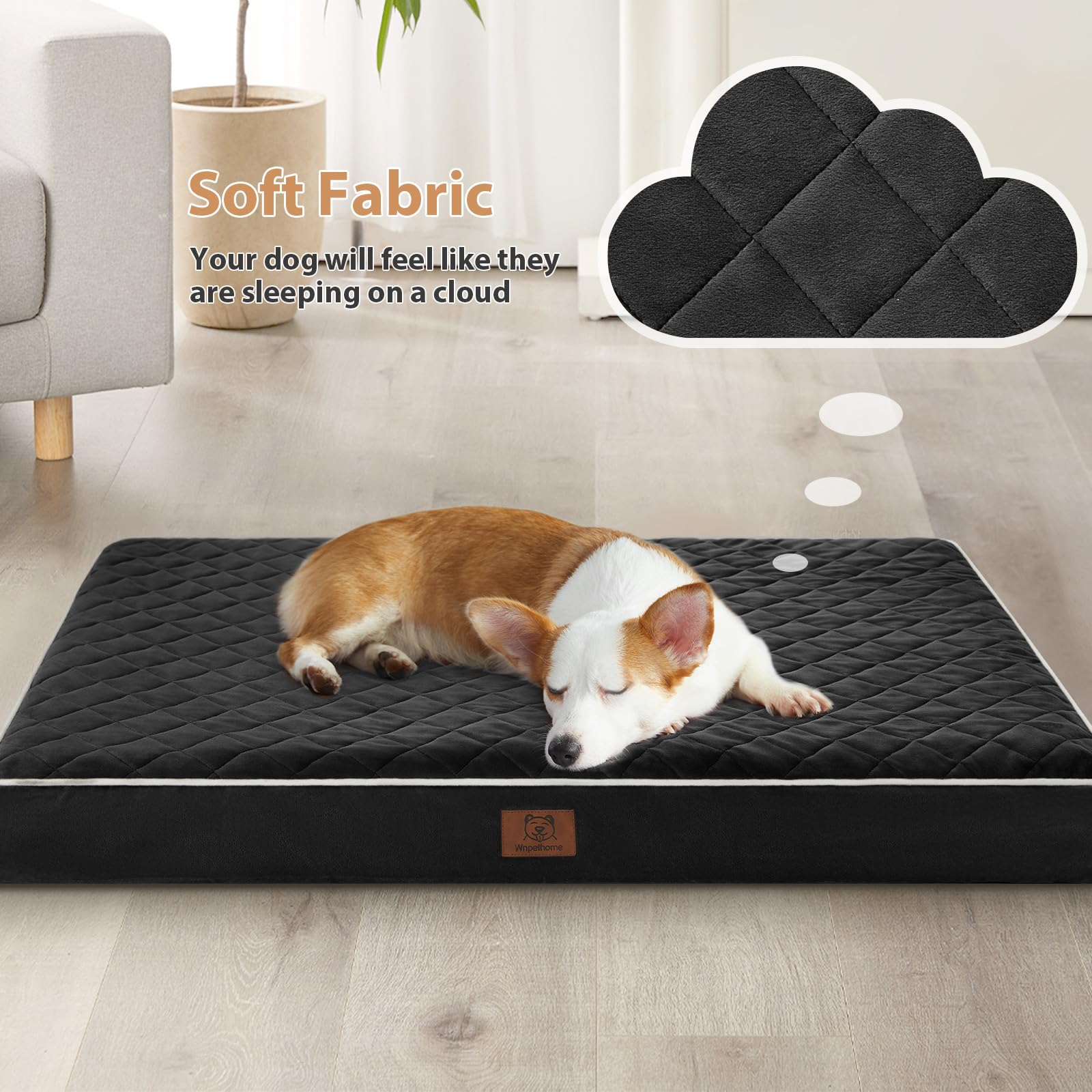 WNPETHOME orthopedic XL dog bed with quilted pattern adds stylish texture to space.