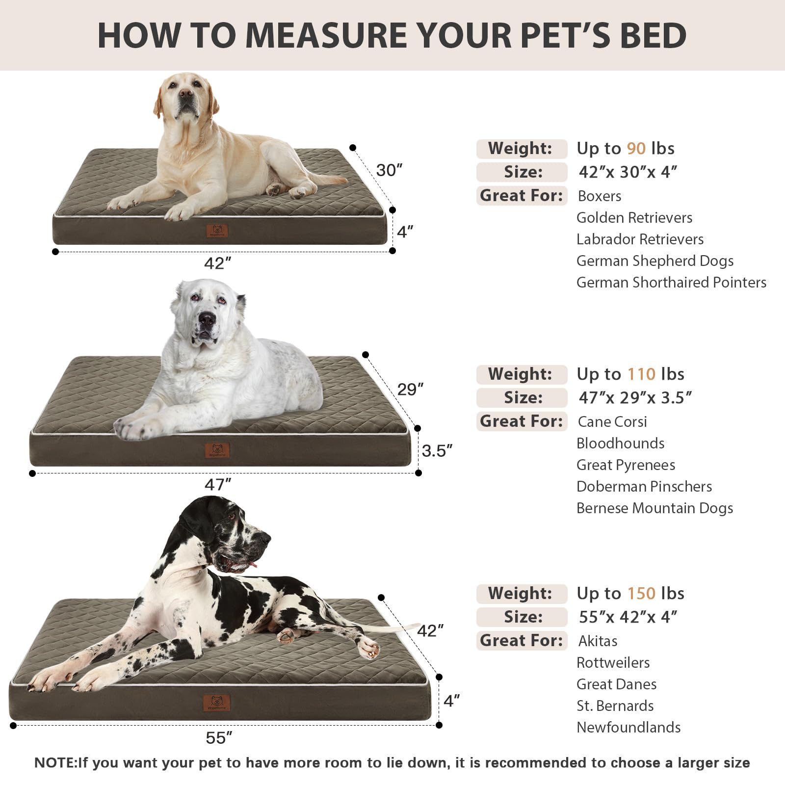 WNPETHOME orthopedic XL dog bed waterproof bottom protects against accidents