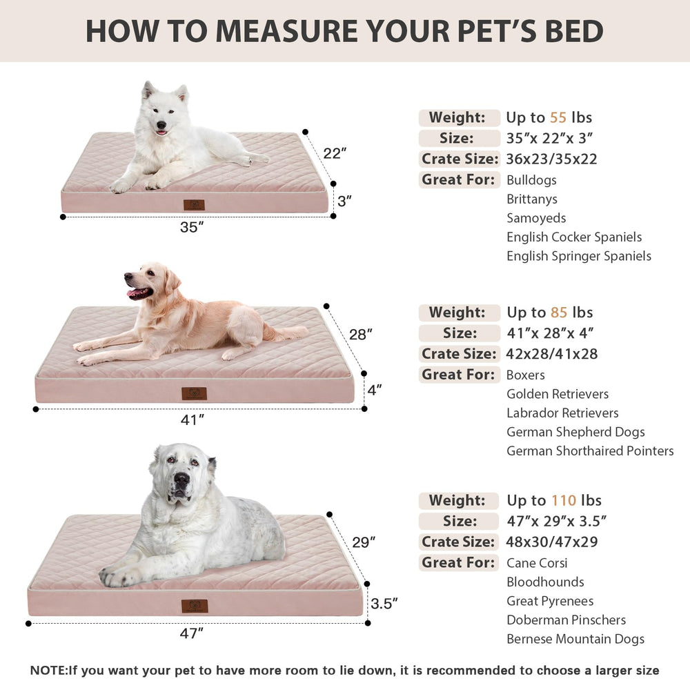 WNPETHOME orthopedic XXL dog bed measures 47x29 inches for large breeds