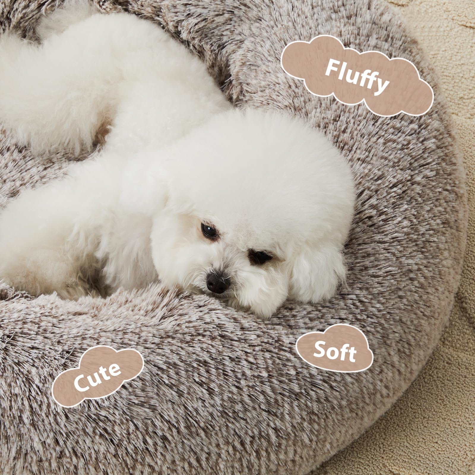 WNPETHOME small dog bed highlights anti-anxiety design and edge support.