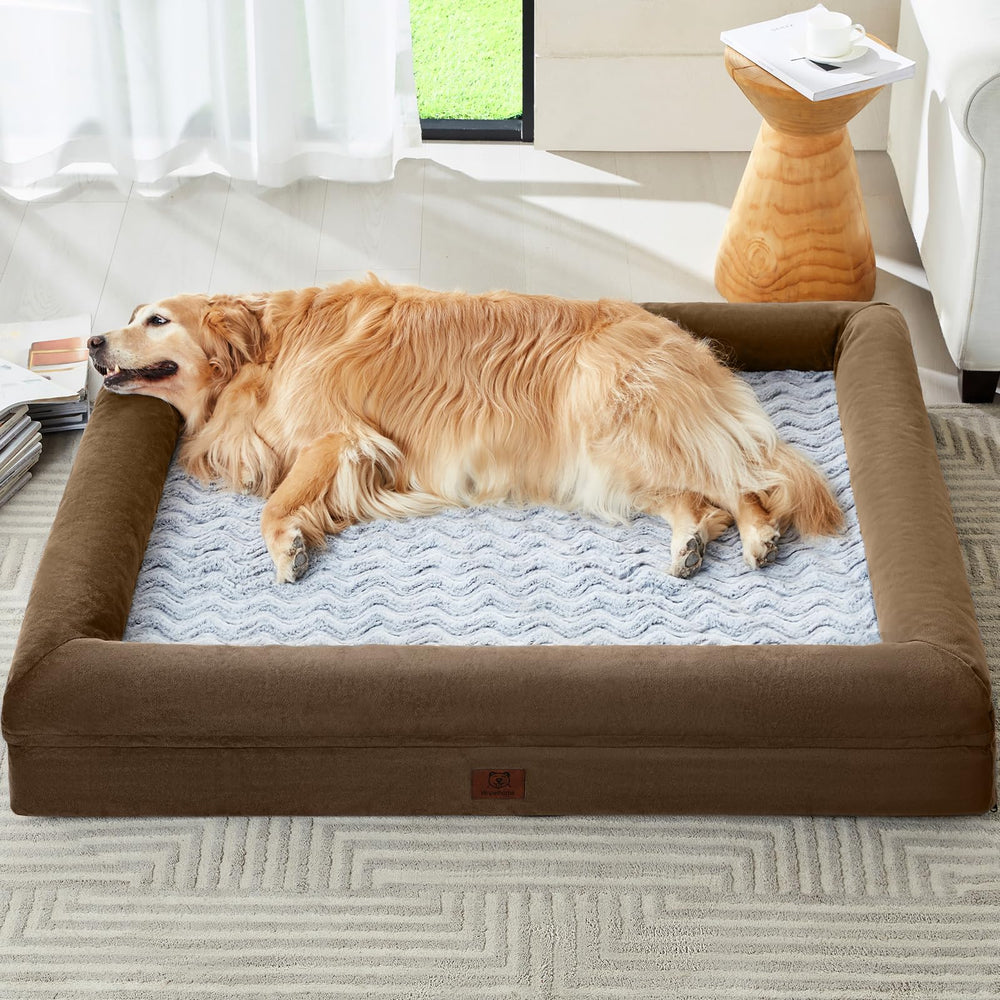 WNPETHOME XXXXL dog bed front view with bolstered sides for secure lounging.