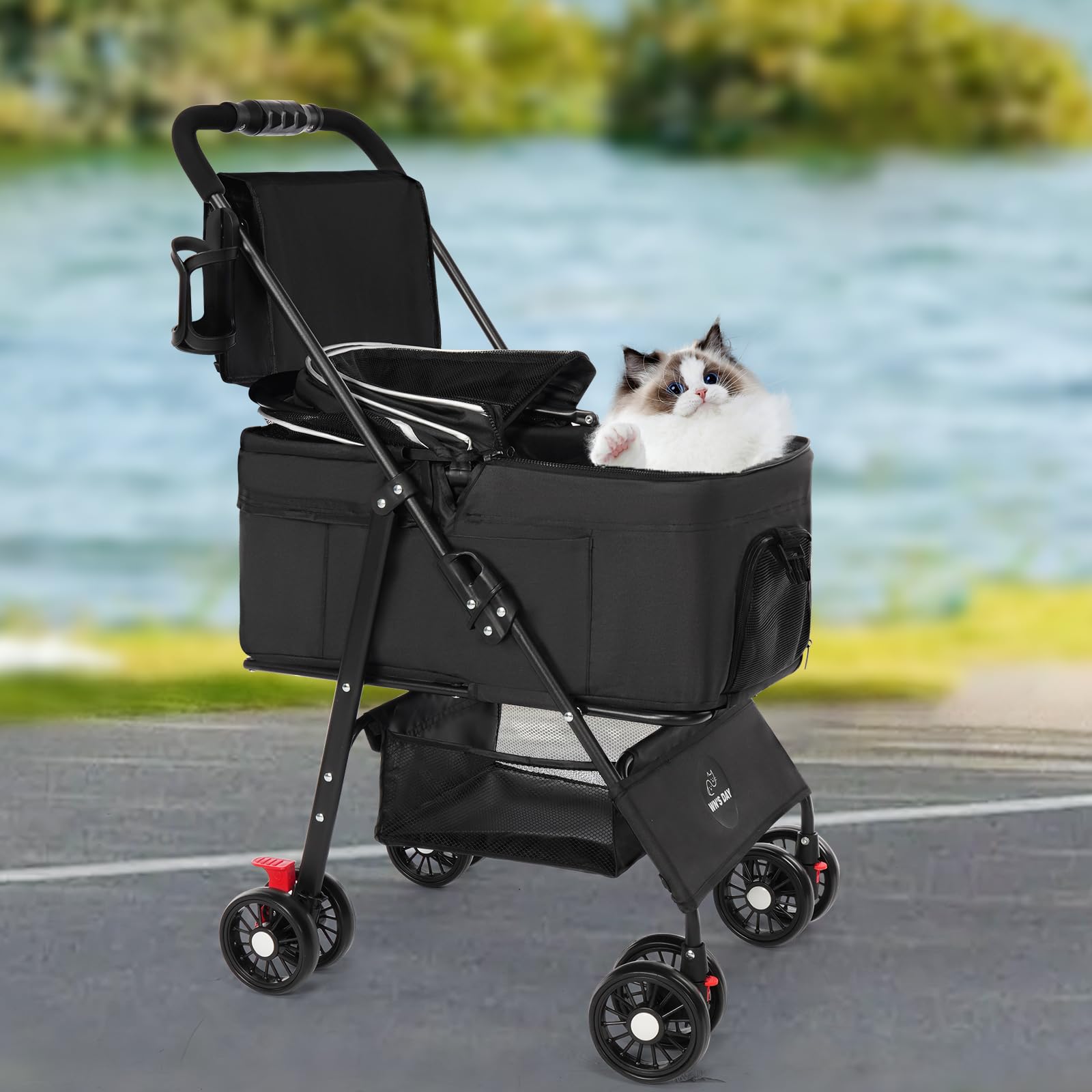 Wn's Day 3-in-1 stroller braking system secures parked stroller safely.