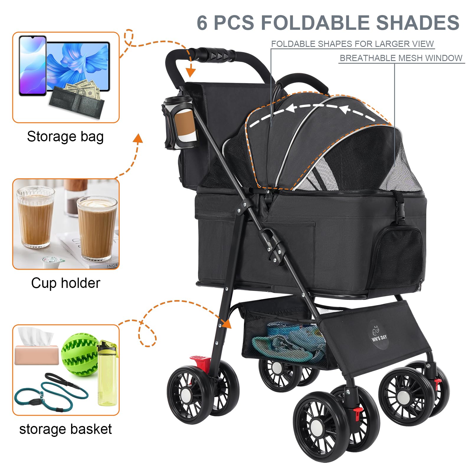 Wn's Day 3-in-1 stroller top storage bag stores essentials during outings.