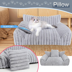 Wn's Day Cute Cat Couch Bed side view highlights neck support bolster