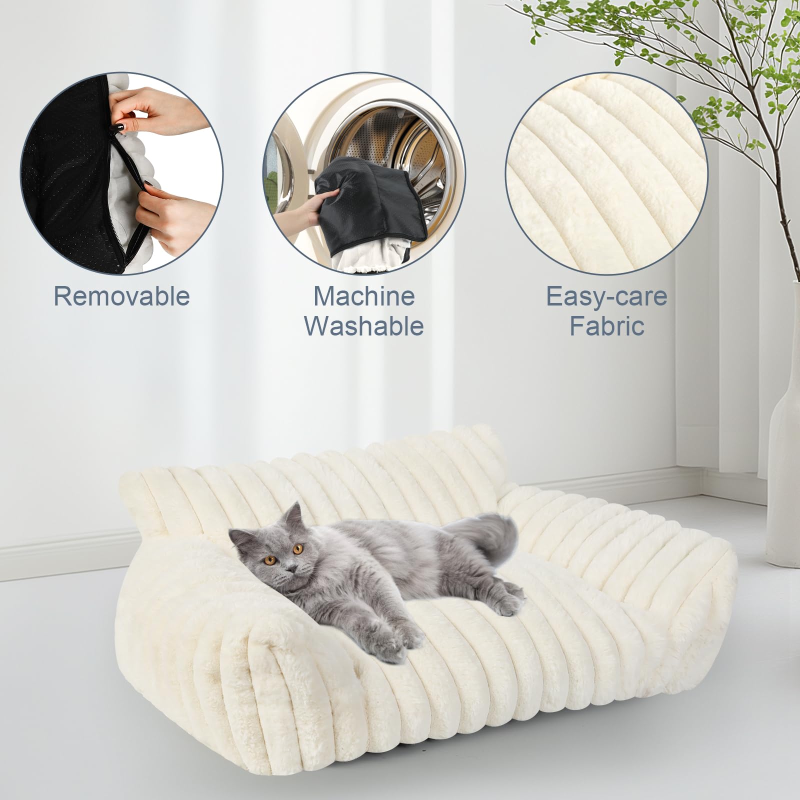 Wn's Day cozy cat couch-bed in daily use scenes encourages restful naps at home.