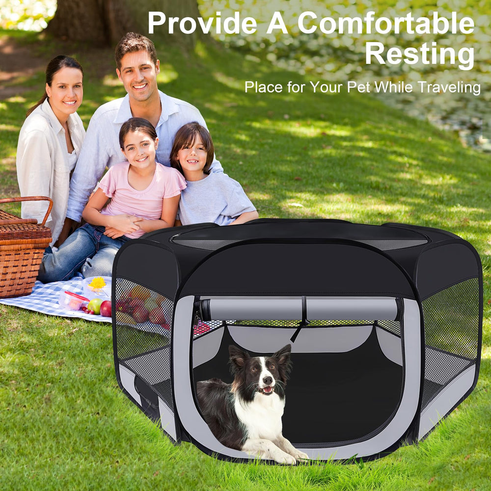 Wn's Day travel-ready playpen with carrying bag for outings.
