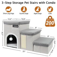Wn's Day dog stairs with cat condo for multi-pet lounging.