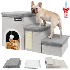 Wn's Day dog stairs foldable with storage keeps pet gear organized.