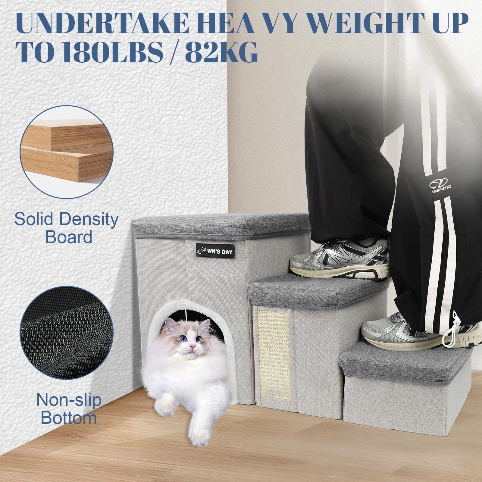 Wn's Day dog stairs padded base with non-slip grip.