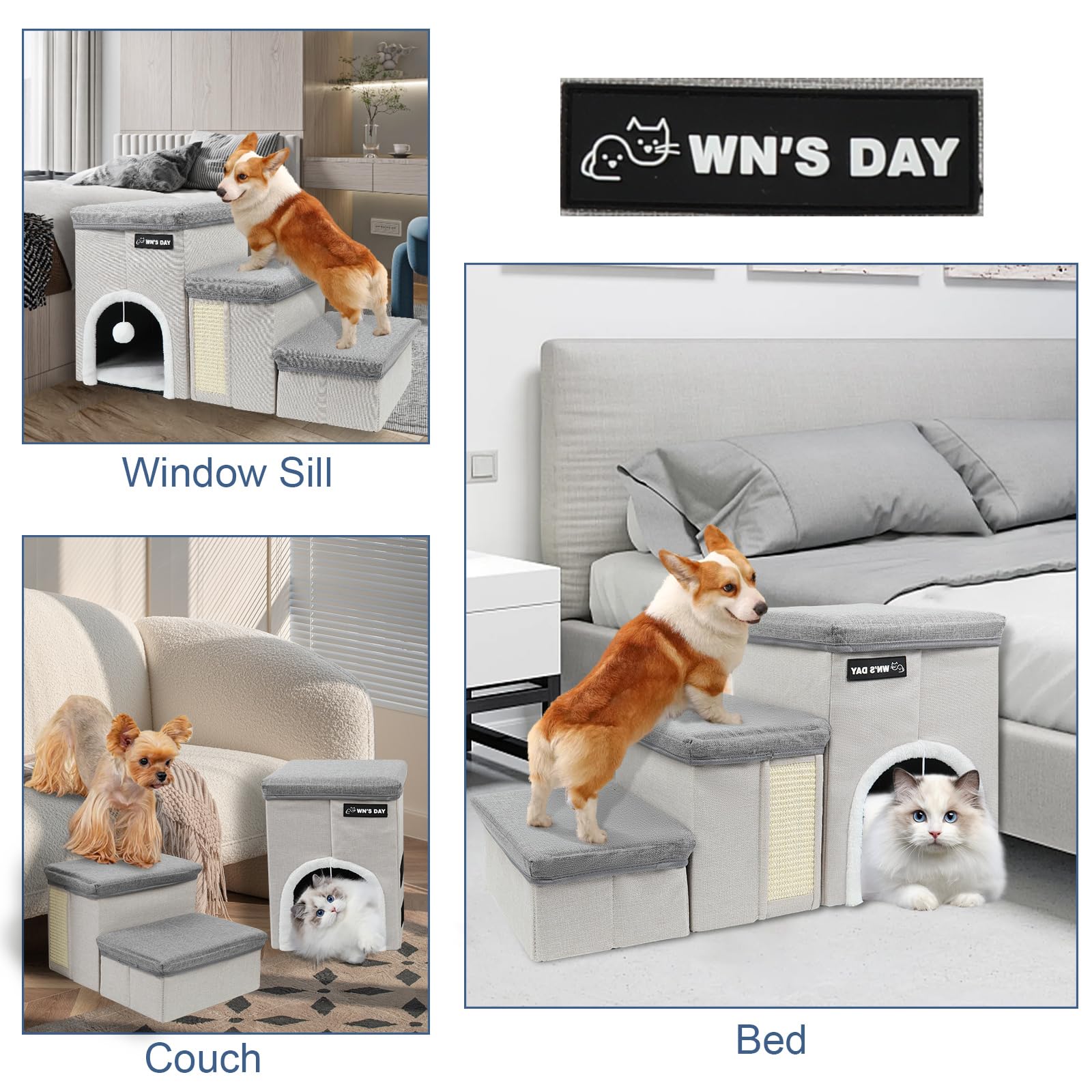 Wn's Day dog stairs 220 lb weight capacity for larger dogs.