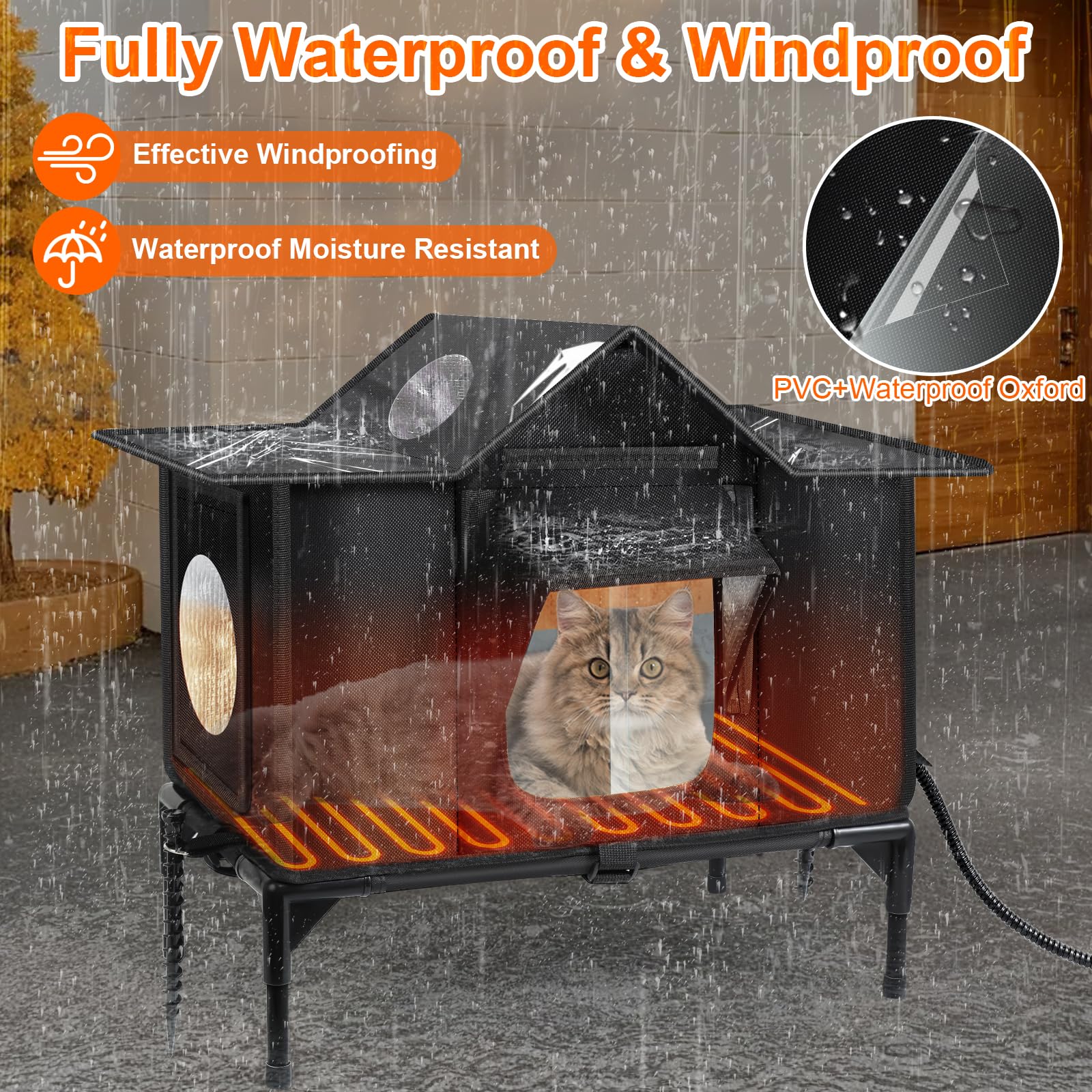 Wn's Day elevated-base-cat-house shows 6-inch ground clearance for dryness.