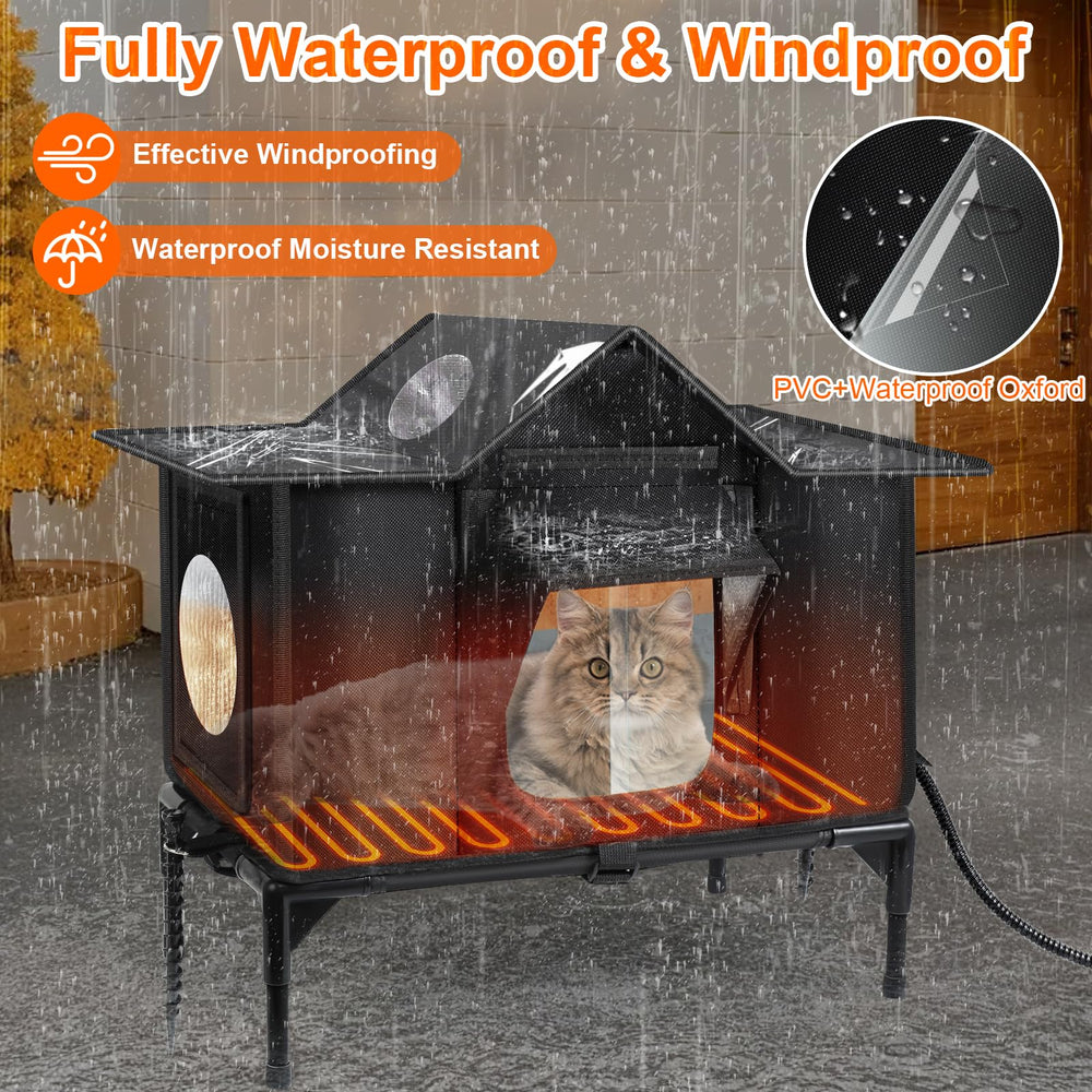 Wn's Day elevated-base-cat-house shows 6-inch ground clearance for dryness.
