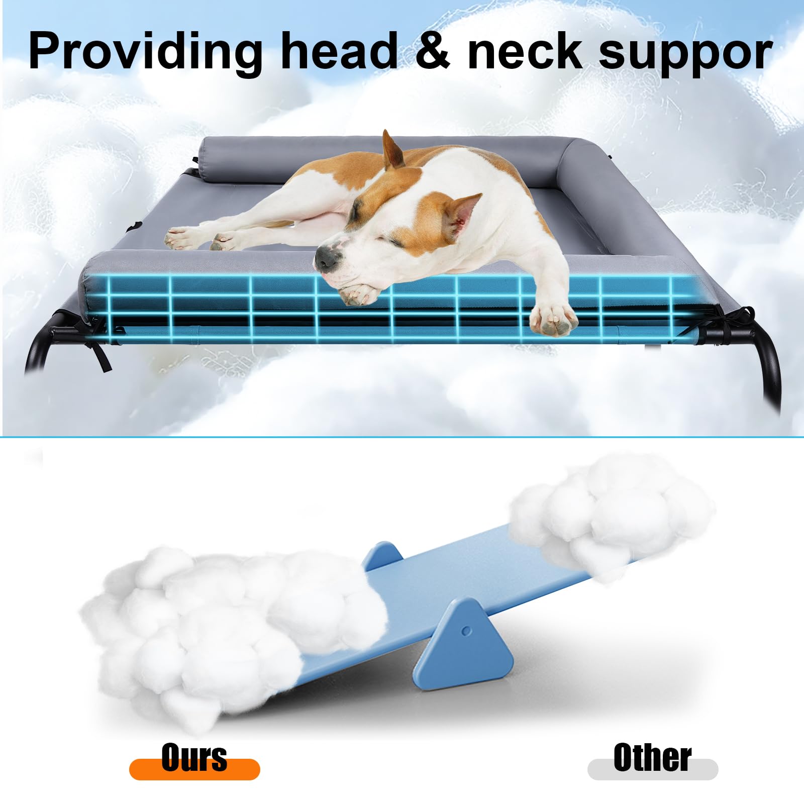 Wn's Day elevated dog bed with pillows highlights U-shaped cushions for neck support