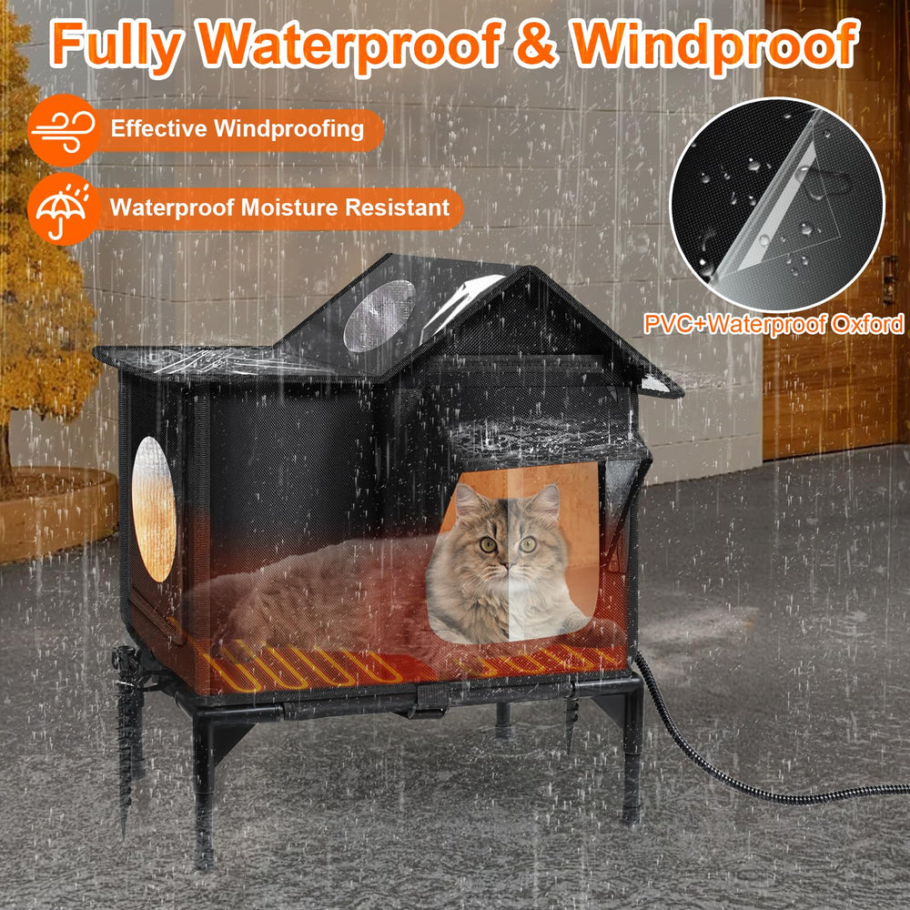 Wn's Day heated outdoor cat house PVC door curtain blocks rain.