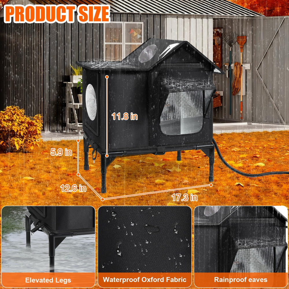 Wn's Day heated outdoor cat house warm pad provides warmth on chilly days.