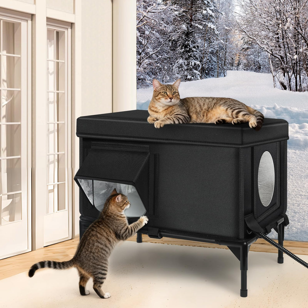 Wn's Day heating pad inside cat house adds extra warmth
