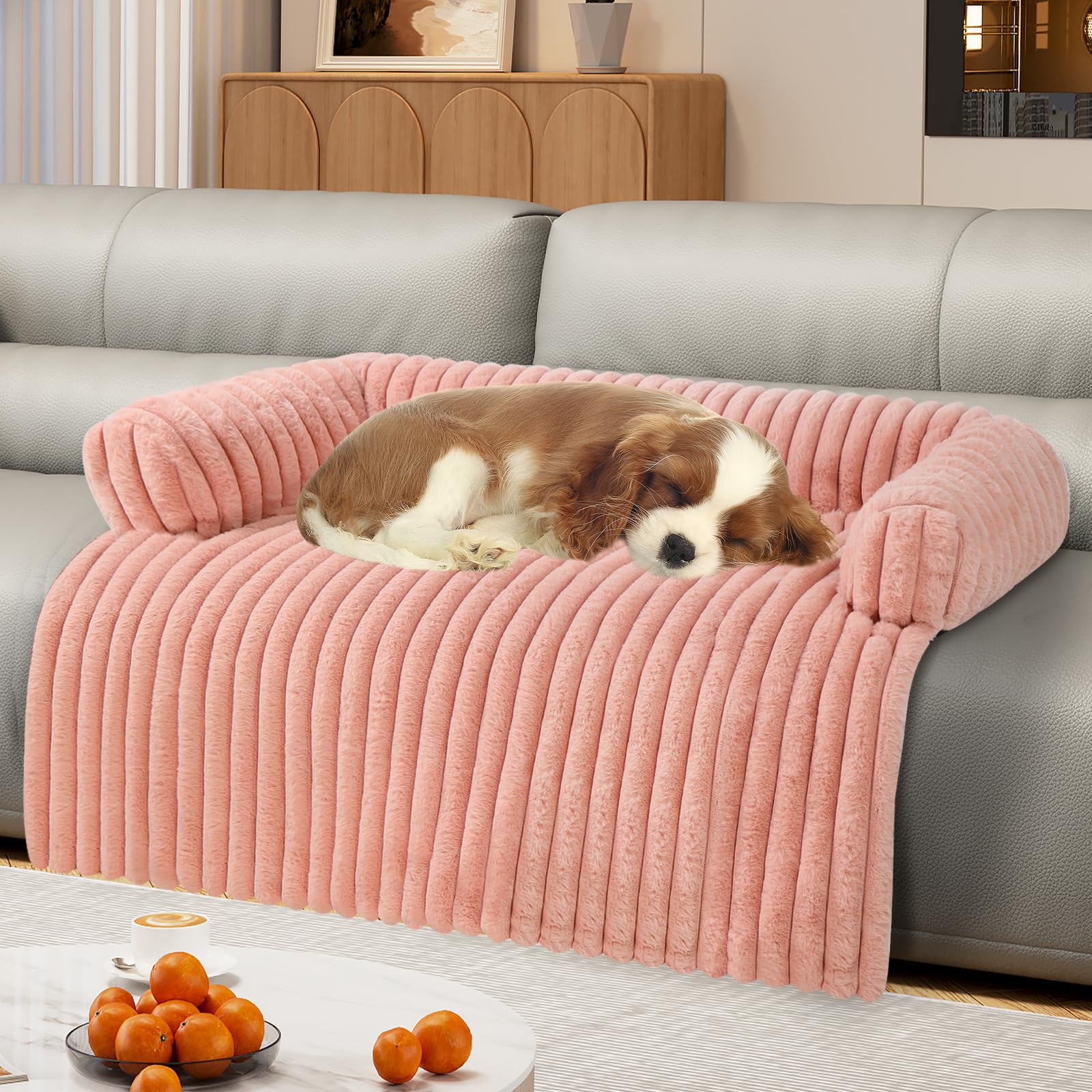 Wn's Day Luxurious Dog Couch Bed soft-fluff pink offers a cozy nap surface for pets.