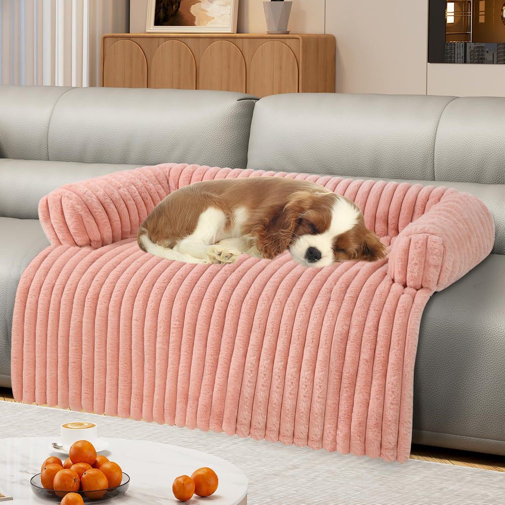 Wn's Day Luxurious Dog Couch Bed soft-fluff pink offers a cozy nap surface for pets.