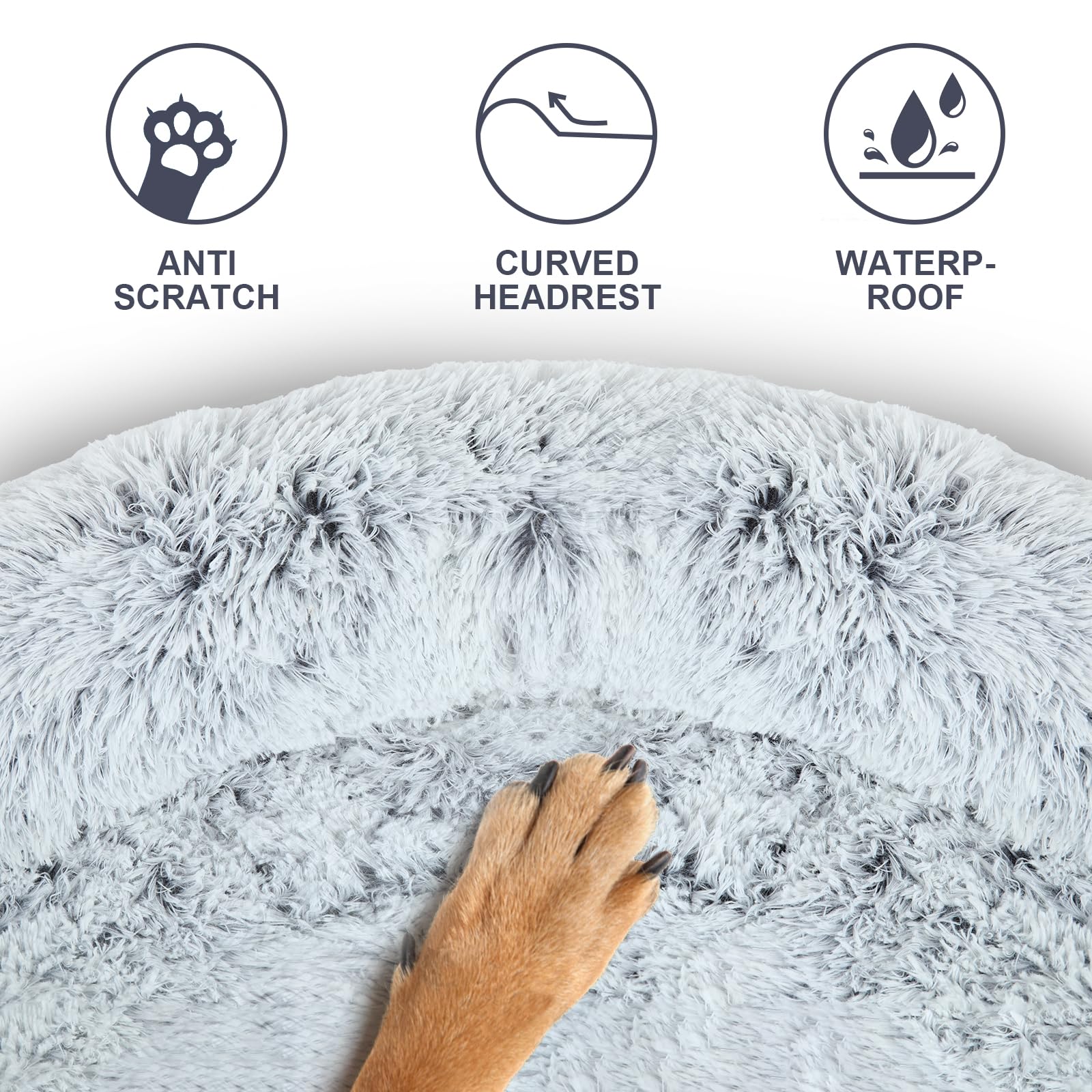 Wn's Day plush fabric on dog couch bed adds soft calming lounge