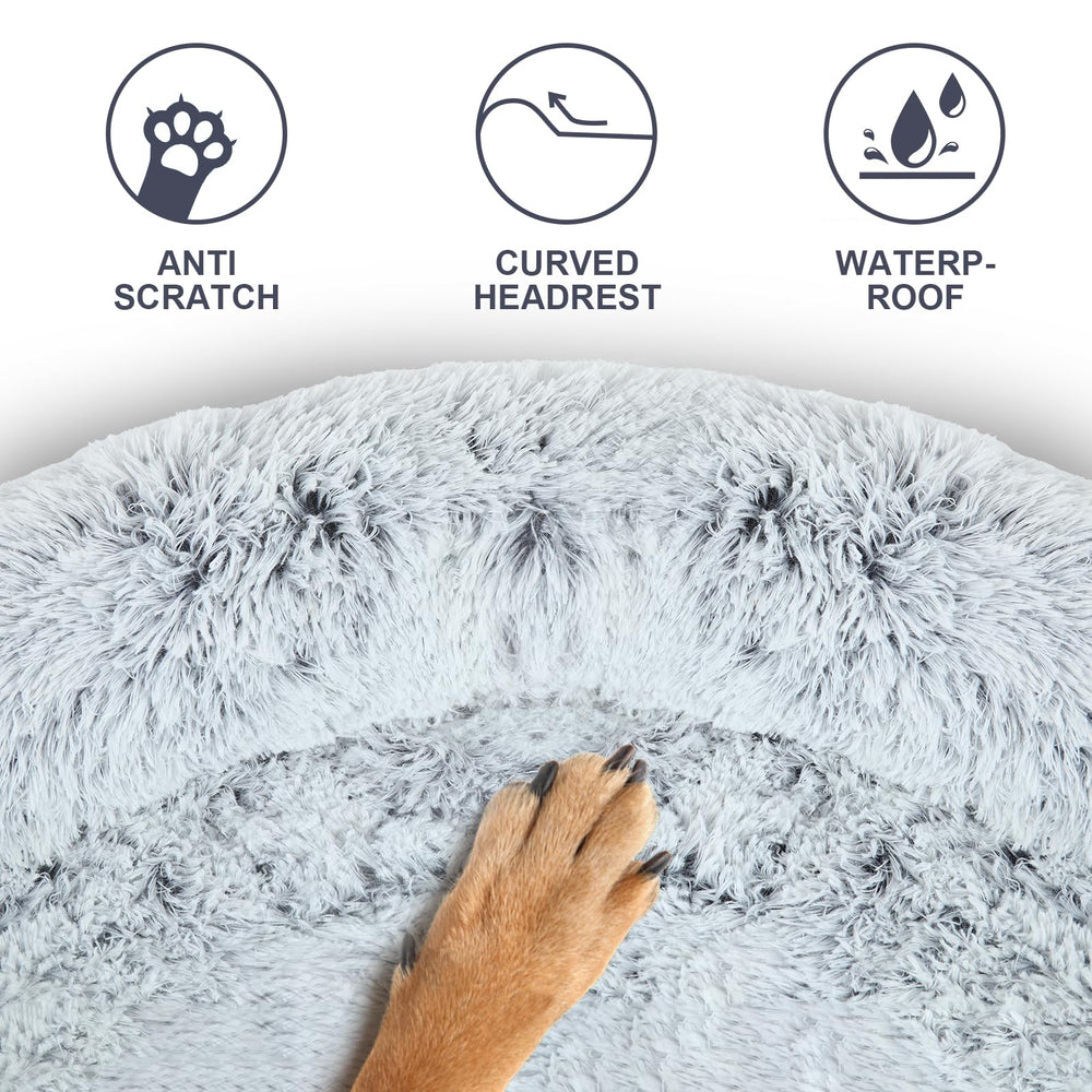 Wn's Day plush fabric on dog couch bed adds soft calming lounge