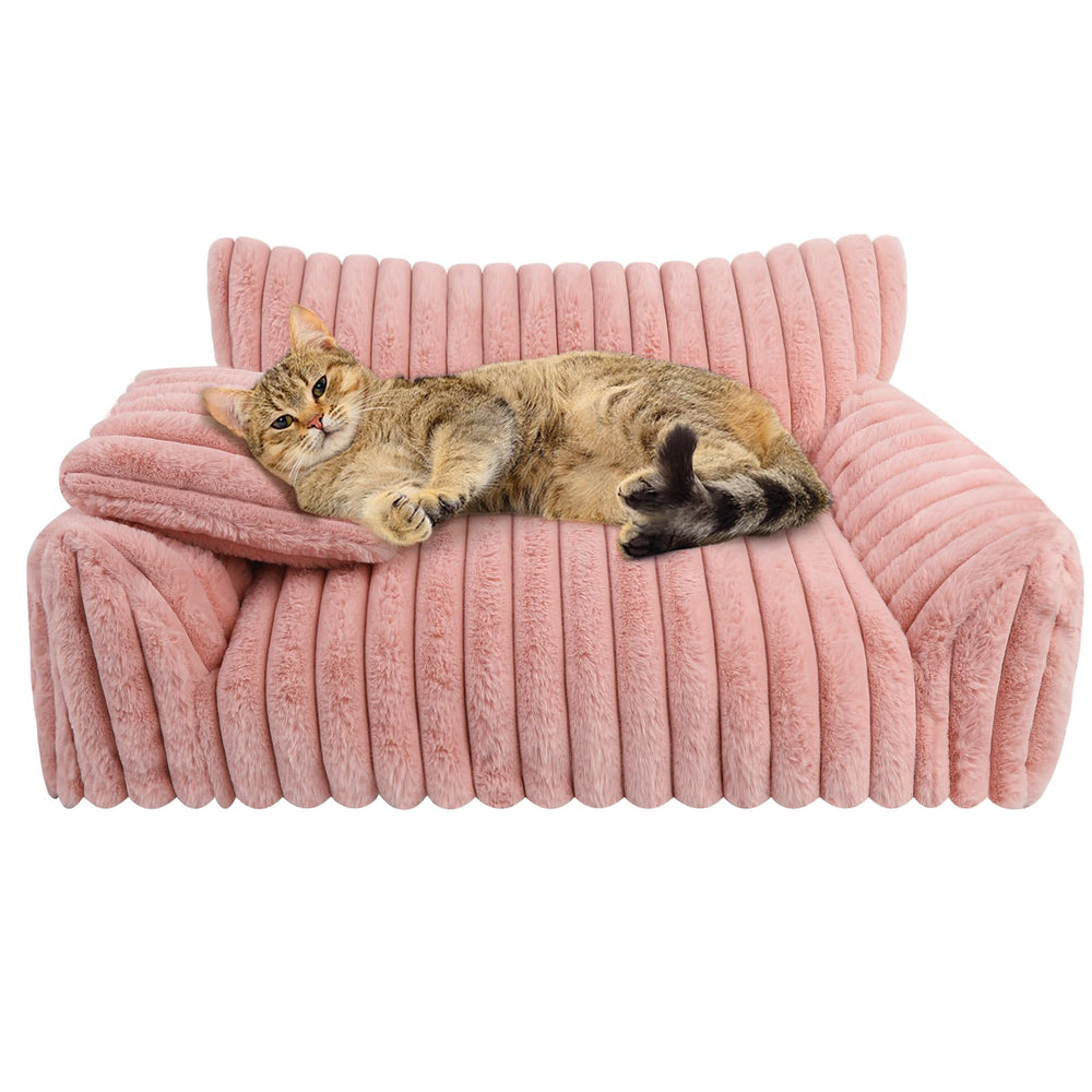 Wn's Day pink cat couch bed shown as versatile indoor lounge for pets.