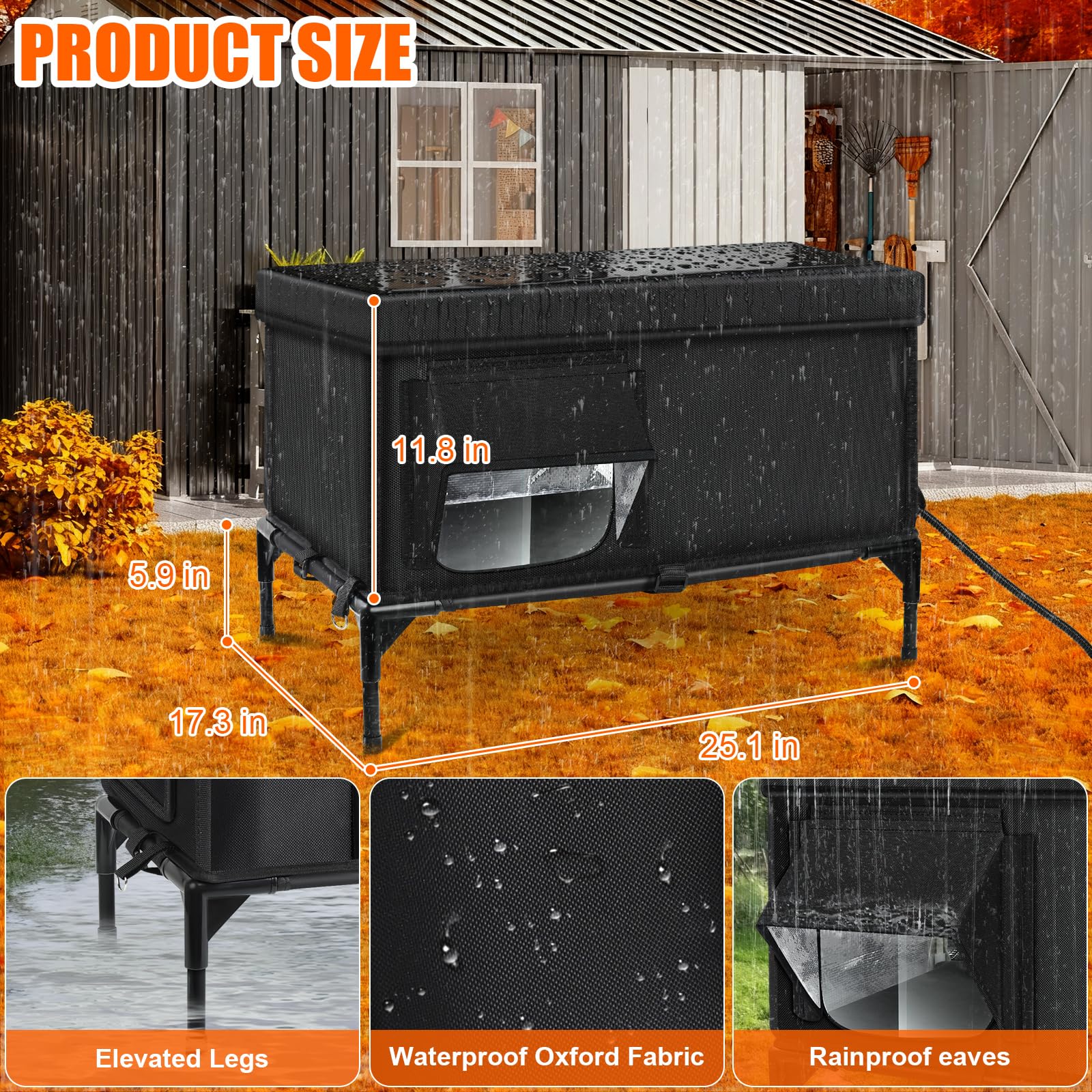 Wn's Day 6-inch elevated shelter stays dry and sheltered from rain.
