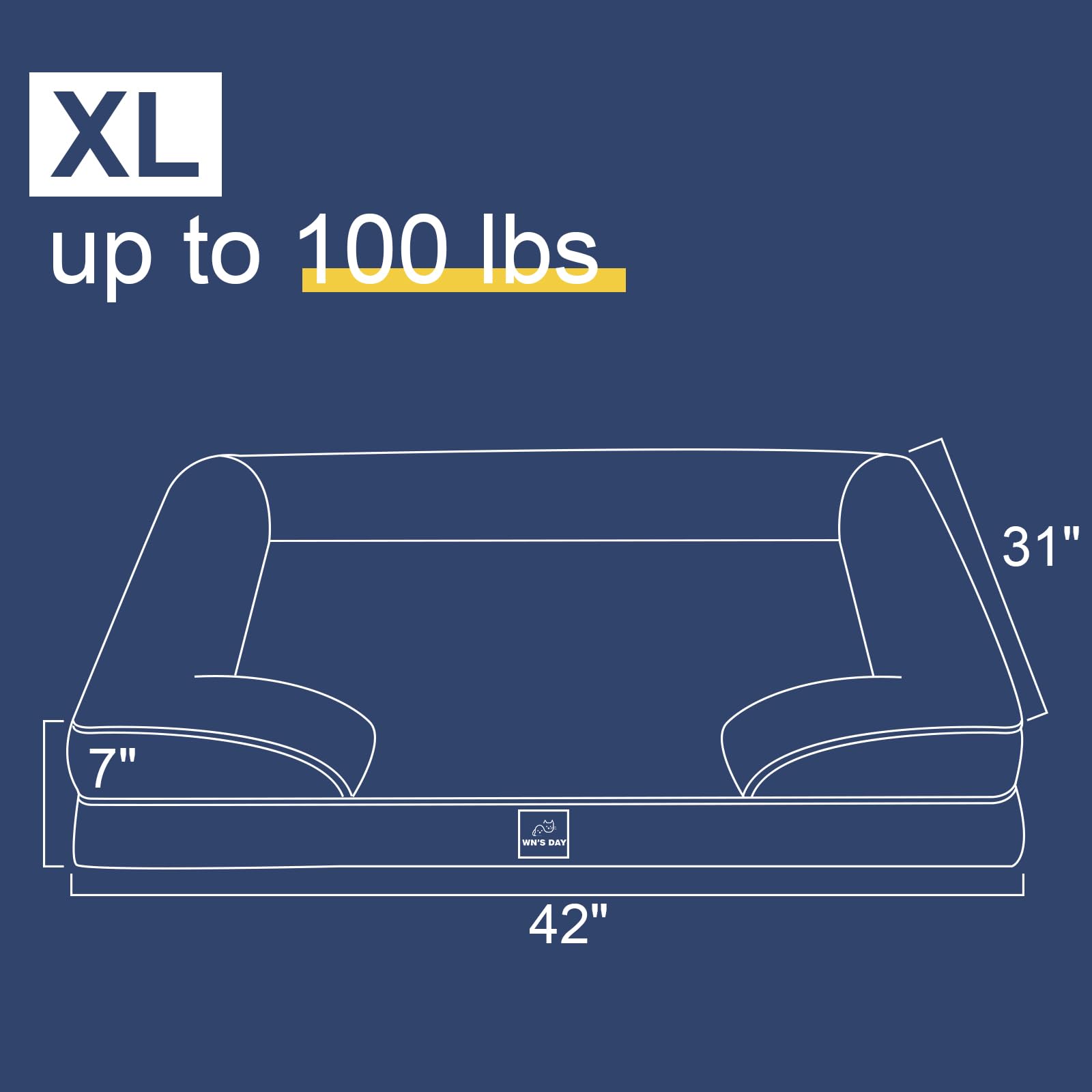 Wn's Day xl-size dog bed fits dogs up to 100 pounds.