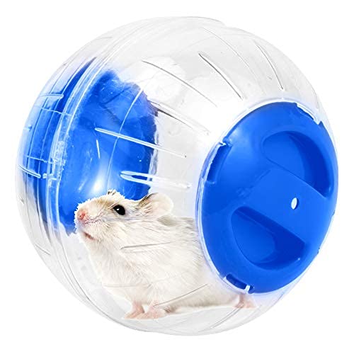 WNZQK hamster ball crystal blue closeup shows safe, transparent exercise fun for hamsters