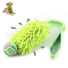 Wodoca dog rope toy close-up shows plush fibers and squeak for engaging play