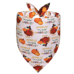 WoffBow Thanksgiving bandana tan side with pumpkins for cute holiday portraits
