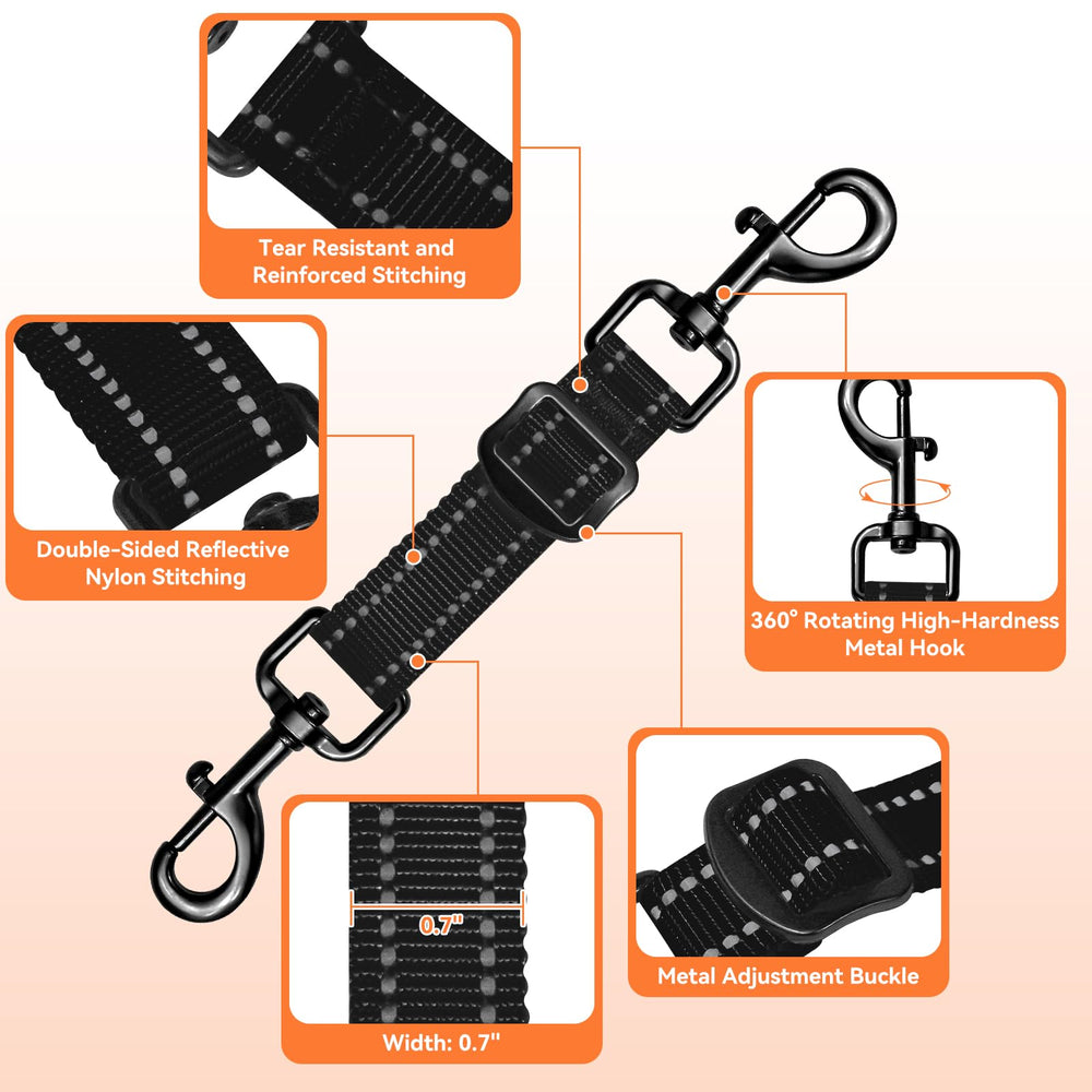 WOINXENN double-ended leash connector demonstrates versatile harness-to-collar transition.