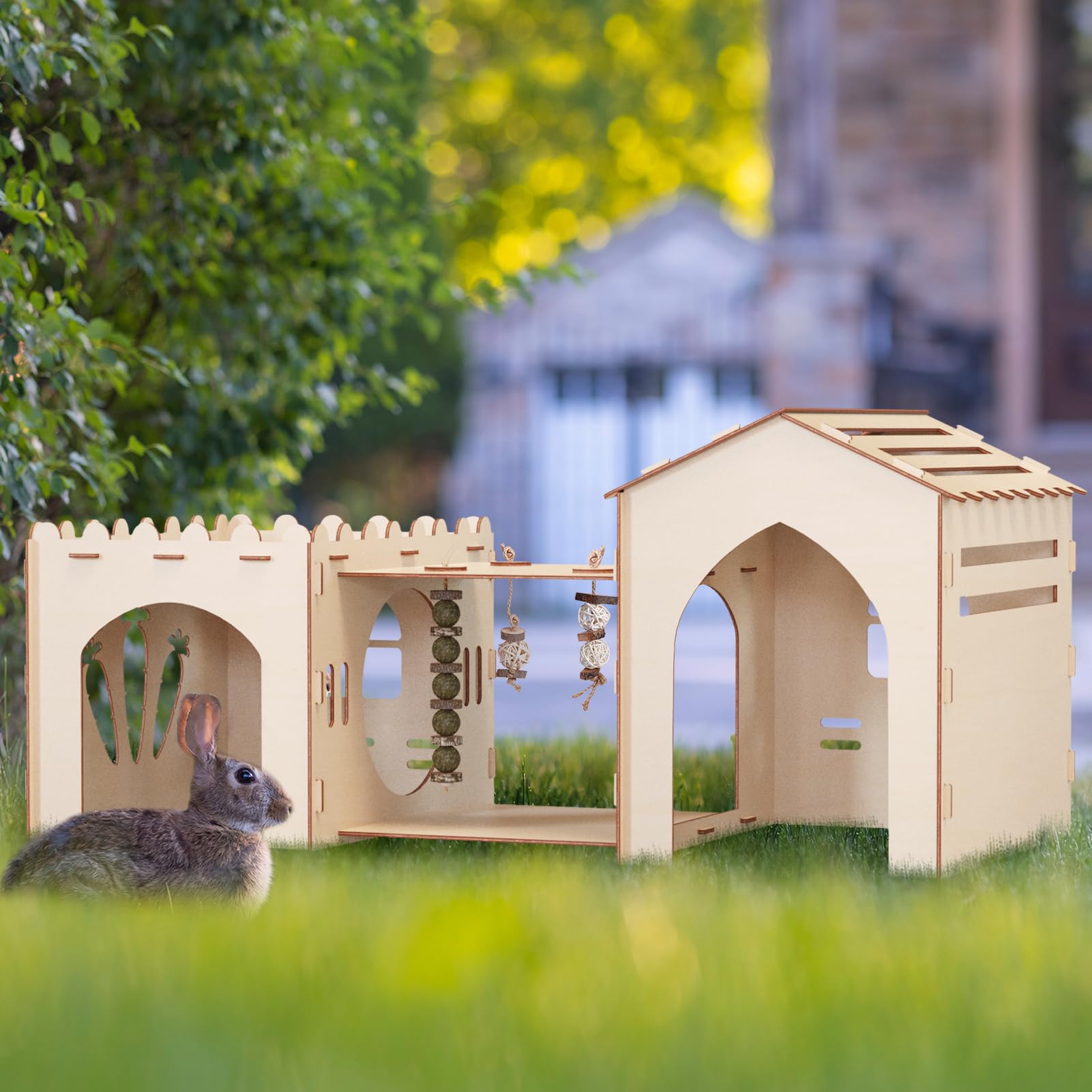 Woiworco indoor rabbit house supports multiple rabbits with individual rooms for privacy.