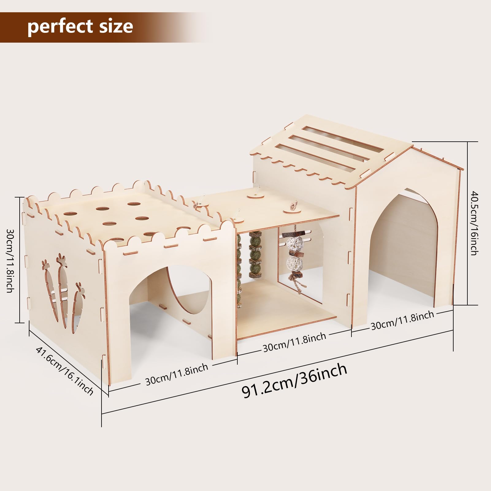 Woiworco sturdy wooden hideout emphasizes durability and safety for curious bunnies.
