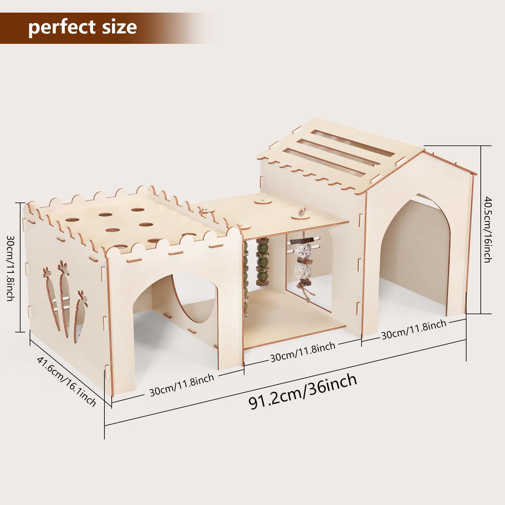Woiworco sturdy wooden hideout emphasizes durability and safety for curious bunnies.