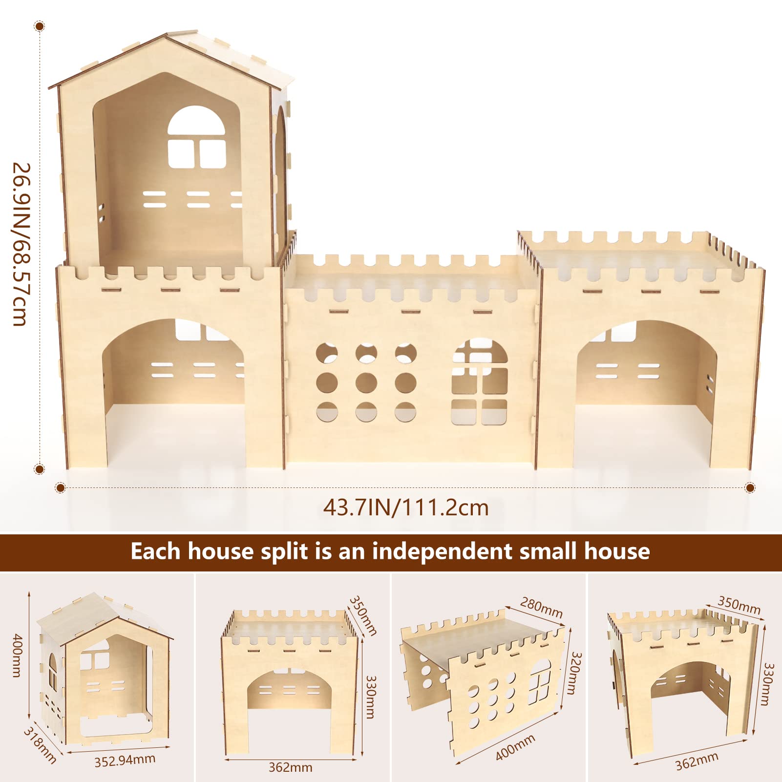 Woiworco extra large rabbit hideout side view highlights sturdy natural poplar wood