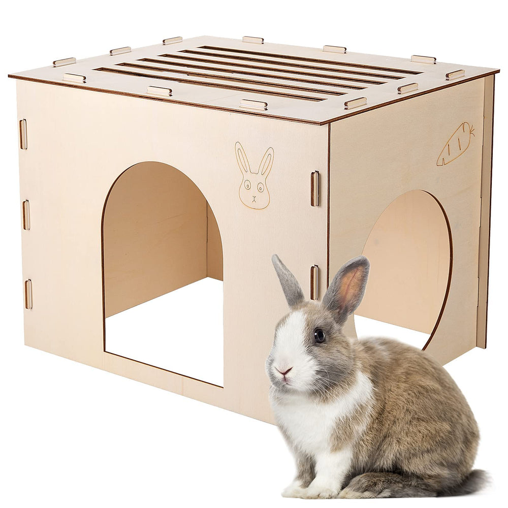 Woiworco wooden rabbit hideout castle front patterns provide visual appeal and cozy shelter.
