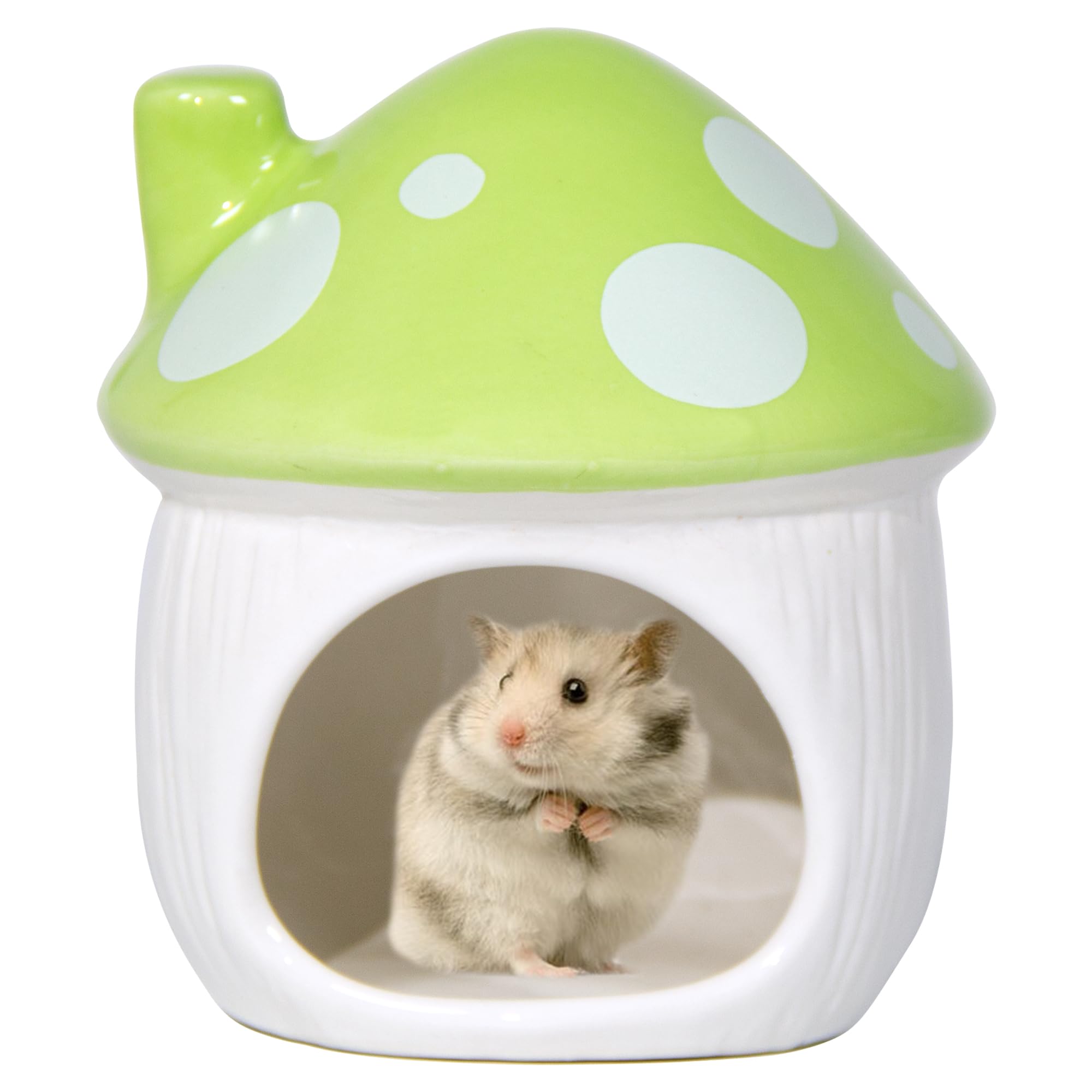 Woleigiao ceramic mushroom hamster hideout side view offers a snug, stylish retreat for small pets.
