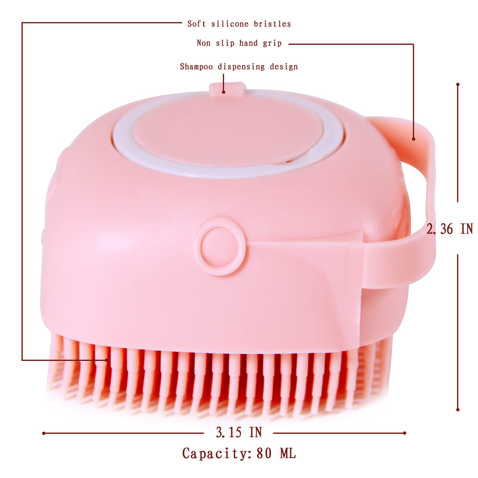 Woleigiao pink silicone bath brush shown in shower setup