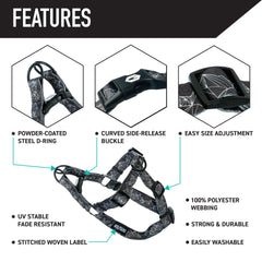 Wolfgang harness welded steel D-ring close-up demonstrates secure leash attachment