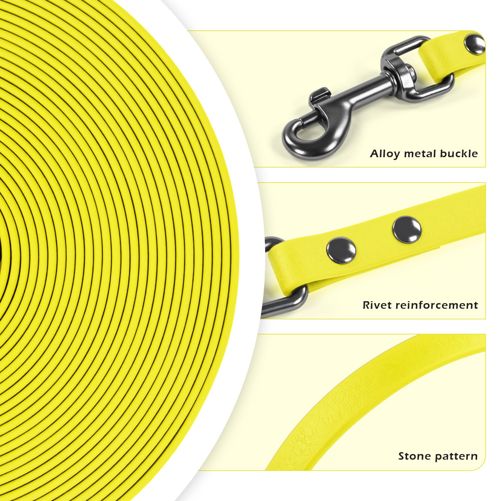 Wolfone high-visibility leash in yellow helps spotting your dog easily.