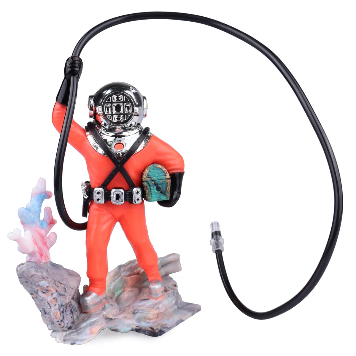 Wolfride red diver bubble ornament adds dynamic tank scenery with bubble action.
